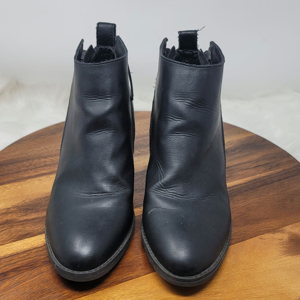 Massini Black Leather 2 Side Zip Heeled 3" Ankle Boots Women's 10